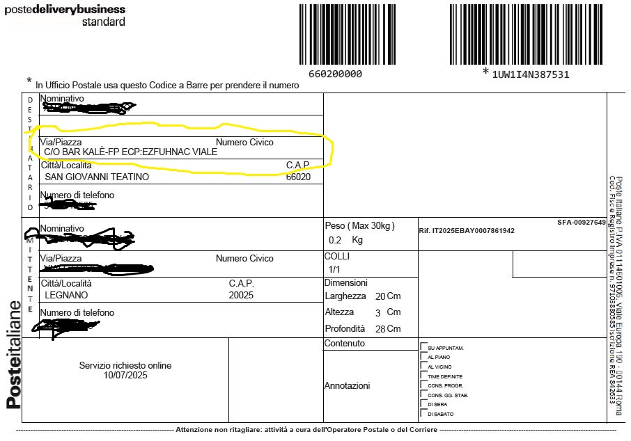 Etichetta fasulla di eBay