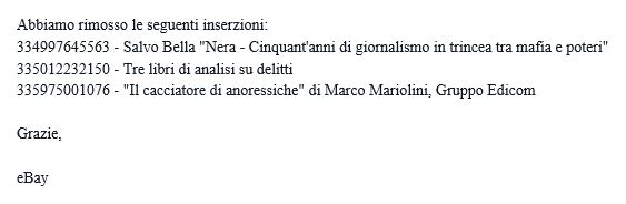 Inserzioni per i libri rimosse da eBay